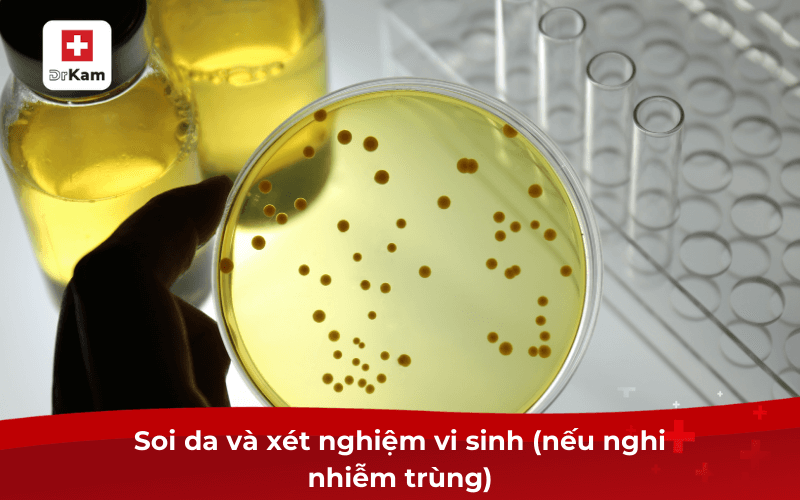 Tự nhiên mụn mọc quanh miệng là dấu hiệu của bệnh gì 5 Soi da và xét nghiệm vi sinh (nếu nghi nhiễm trùng)