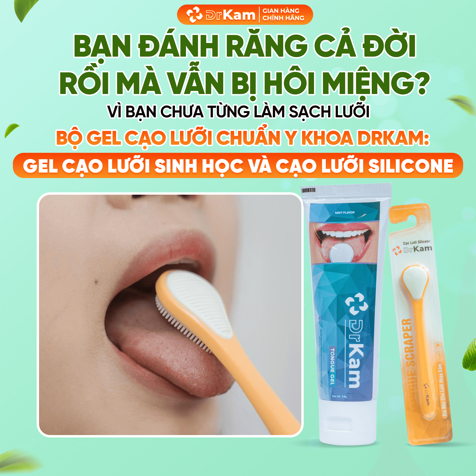 Bộ gel cạo lưỡi sinh học DrKam vị bạc hà 54g 1 Bộ gel cạo lưỡi sinh học DrKam vị bạc hà 54g